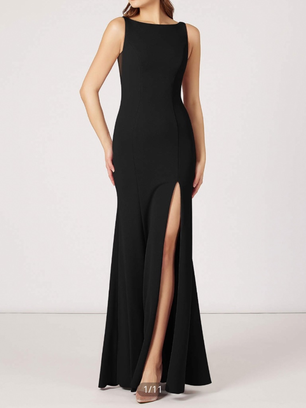Azazie Rogue Black Mermaid Scoop Side Slit Stretch Crepe Dress